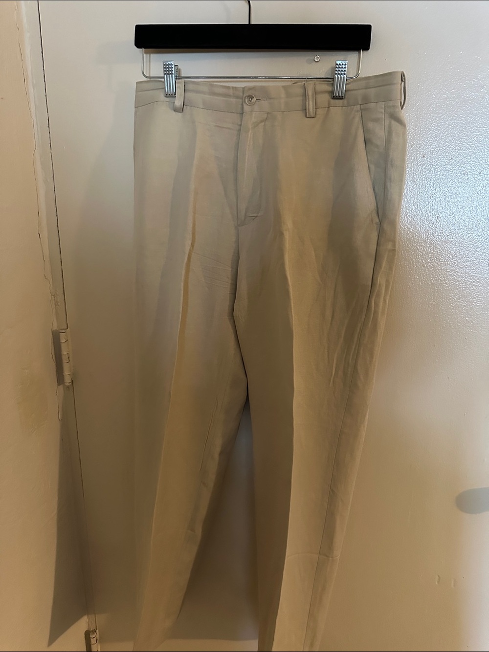 Tasso Elba Men's Beige Silk Linen Pleated Dress Pants 32W Straight Classic
